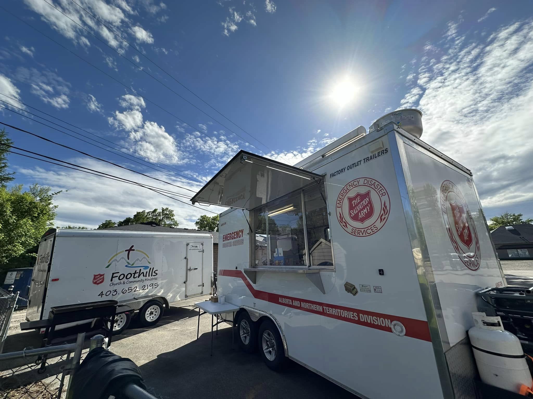 Salvation Army Food Service trailer with serving window open
