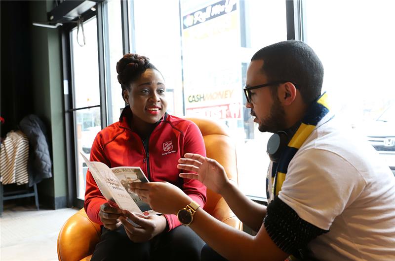 Two people speaking to each other